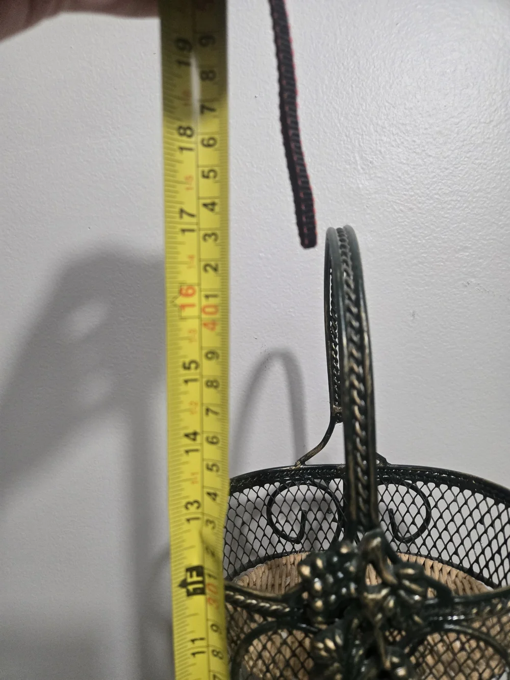 Vintage Retro 2-Tier Round Metal Mesh Basket Set w Handle Green Gold Wicker Base
